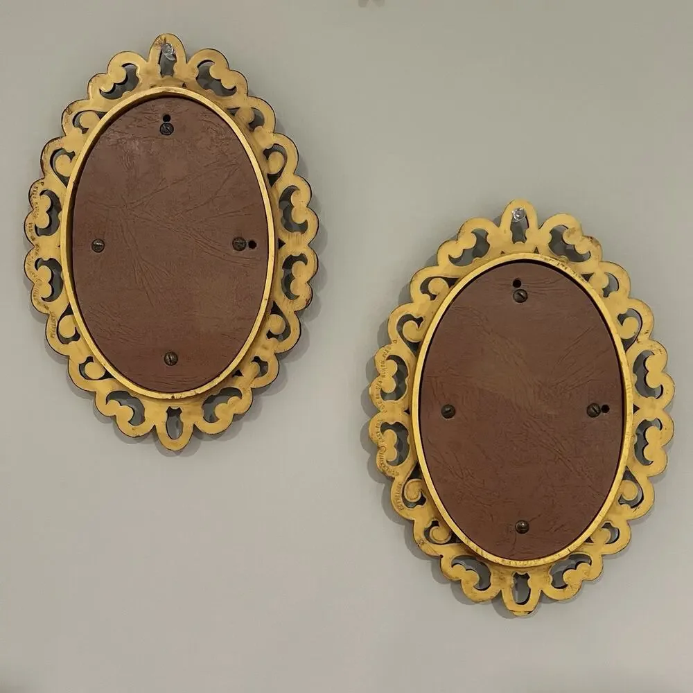 Vintage Wall Mirrors Pair HOMCO Faux Wood Oval Gallery Wall French Provincial
